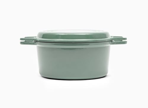 Misen 7 QT Enameled Cast Iron Dutch Oven - Chip-Resistant Enamel Coating - Thick Iron Core For Heat Retention - Large Cooking Surface - Oven Safe, Induction Compatible - Grill and Silicone Lid, Green