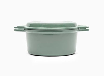 Misen 7 QT Enameled Cast Iron Dutch Oven - Chip-Resistant Enamel Coating - Thick Iron Core For Heat Retention - Large Cooking Surface - Oven Safe, Induction Compatible - Grill and Silicone Lid, Green
