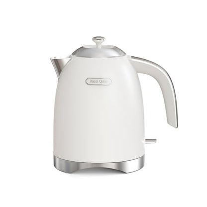 Hazel Quinn Electric Kettle - 1.7 Liters (57oz) Stainless Steel Water Kettle, BPA-Free Interior, 1200W Fast Boiling, Cordless, Rotational Base, Automatic Shut Off & One-Touch LED - Pearl White