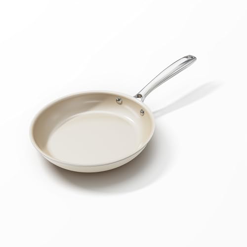 OUBRL Ceramic Non Stick Egg Pans, Nonstick Frying Pan Skillet,8 inch Cooking Pan Non Toxic,Induction Suitable，PFAS-Free Cookware, Dishwasher Safe, Oven and Broiler Safe (Cream White, 8 Inch)