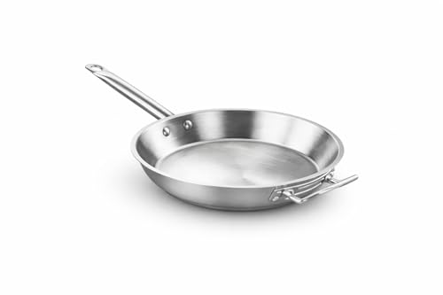 Glownary 16 Inch Stainless Steel Fry Pan with Aluminum-Clad Bottom & Helper Handle, Induction Ready, NSF Certified, Oven & Dishwasher Safe, Commercial Grade Skillet