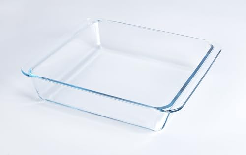 Classic Tempered Glass Baking Dish, Square Borosilicate Glass Baking Pan. Oven, Microwave, Refrigerator and Dishwasher Safe. -2.4L