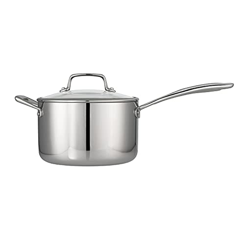 Tramontina Tri-Ply Clad Stainless Steel 4-Quart Sauce Pan with Glass Lid, Induction-Ready, Dishwasher-Safe, NSF-Certified