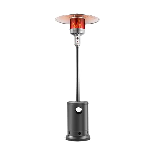 VEVOR 50000BTU Propane Patio Heater for Outdoor Use With Round Table Design, Metal Burner and Wheels - Tall Hammered Flame Heater for Party, Backyard, Garden, Silver Gray