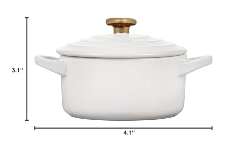 Le Creuset Stoneware Mini Round Cocotte, 8oz., White with Gold Heart Knob