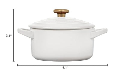 Le Creuset Stoneware Mini Round Cocotte, 8oz., White with Gold Heart Knob