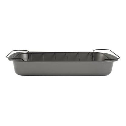 GoodCook Everyday Roast Pan with Rack Rectangular Nonstick Construction Large Capacity Metal Utensil-Safe, 15 x 11-Inch, Gray