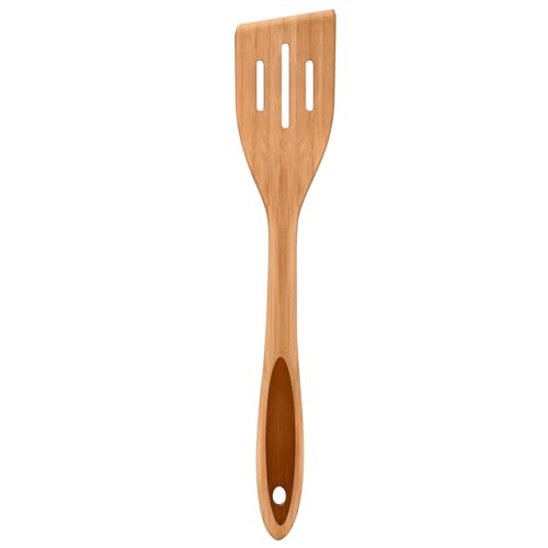 LorisArm 12" Wooden Slotted Spatula Turner, thick Bamboo Kitchen Spatula Turner, Egg Scraper, Wood Cooking Utensil, Kitchen Spatulas for Flipping, Serving, Scraping & Turning.