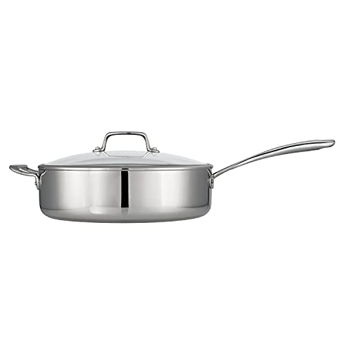 Tramontina Tri-Ply Clad Stainless Steel 6-Quart Saute Pan with Glass Lid, Induction-Ready Cooking Pan, Dishwasher-Safe, NSF-Certified