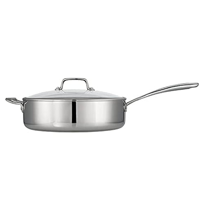Tramontina Tri-Ply Clad Stainless Steel 6-Quart Saute Pan with Glass Lid, Induction-Ready Cooking Pan, Dishwasher-Safe, NSF-Certified