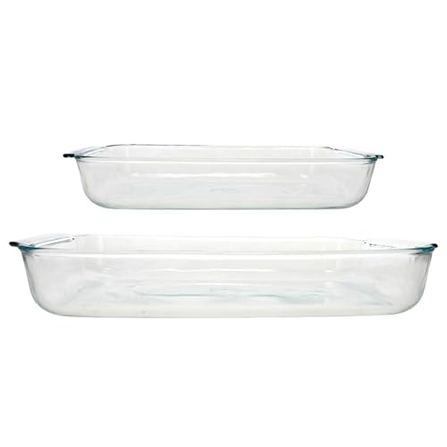 Pyrex Basics Clear Glass Oblong Baking Dish Set, 2-Piece Value Pack (3-Quart & 2-Quart) - Oven, Microwave and Dishwasher Safe, Perfect for Casseroles, Deserts, Food Preparations and so much More - Made in USA