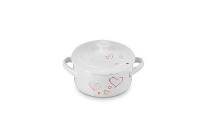Le Creuset Mon Coeur Collection Stoneware Classic Round Mini Cocotte, 8 Oz., White with Hearts