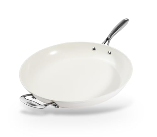 GOTHAM STEEL Cream 14 Inch Non Stick Frying Pans, Large Family Sized Nonstick Cooking Pan Skillet, Nonstick, 100% PFOA Free Ceramic Coating, Oven and Dishwasher Safe, Cream White