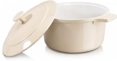 Gotham Steel 5 Qt Dutch Oven Pot with Lid, Nonstick Ceramic Dutch Oven Stock Pot, 10 in 1 Cooking Pot & Dutch Oven for Bread Baking, Lightweight Oven & Dishwasher Safe – Cream