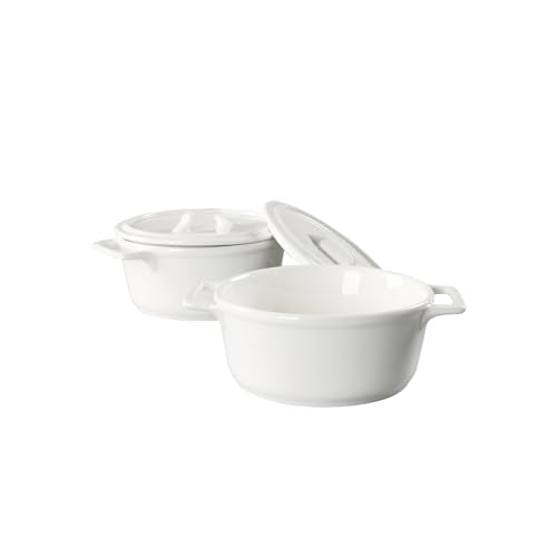 jinsongdafa Ceramic Mini Round Cocotte Set, 13.5 Ounces Small Casserole Dishes with Lids and Handles, Set of 2, Individual Baking Ramekins, Oven, Microwave & Dishwasher Safe