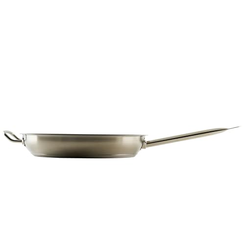 Winco Commercial-Grade Stainless Steel Fry Pan with Helper Handle, Non-Stick, 14"