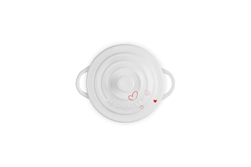 Le Creuset Mon Coeur Collection Stoneware Classic Round Mini Cocotte, 8 Oz., White with Hearts