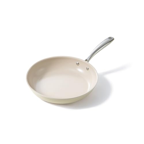 Redchef Ceramic Non Stick Egg Pans, Nonstick Frying Pan Skillet, 8 inch Cooking Pan Non Toxic with Stay Cool Handle for Induction, PTFE & PFAS & PFOA Free, Dishwasher/Oven Safe (Beige White)