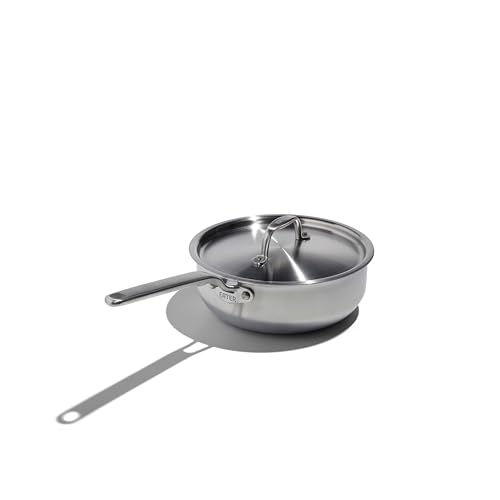 Heritage Steel x Eater 3 Quart Saucier with Lid | Made in USA | 5-Ply Fully Clad Stainless Steel Pan | Stay Cool Handle Design | Induction Capable & Non-Toxic Cookware