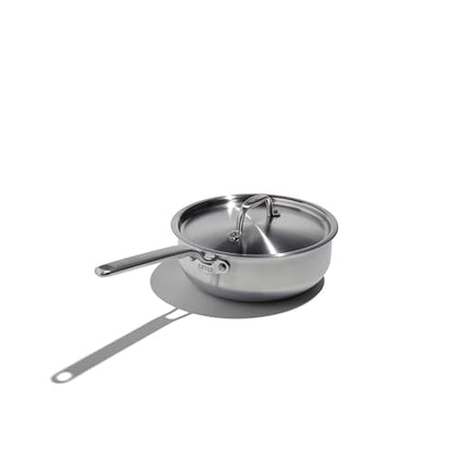 Heritage Steel x Eater 3 Quart Saucier with Lid | Made in USA | 5-Ply Fully Clad Stainless Steel Pan | Stay Cool Handle Design | Induction Capable & Non-Toxic Cookware