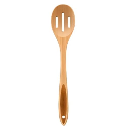 LorisArm Slotted Cooking Spoon, 12.5" Large Bamboo Serving Spoons for Mixing Stirring draining, Wood Slotted Spoon for Nonstick Kitchen Utensils Tableware Wooden Scoop Spoon.