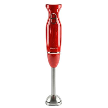 OVENTE Immersion Hand Blender, 300W Electric Handheld Stick Mixer with 2 Mixing Speeds and Stainless Steel Blades for Smoothies, Purees & Baby Food, Red HS560R