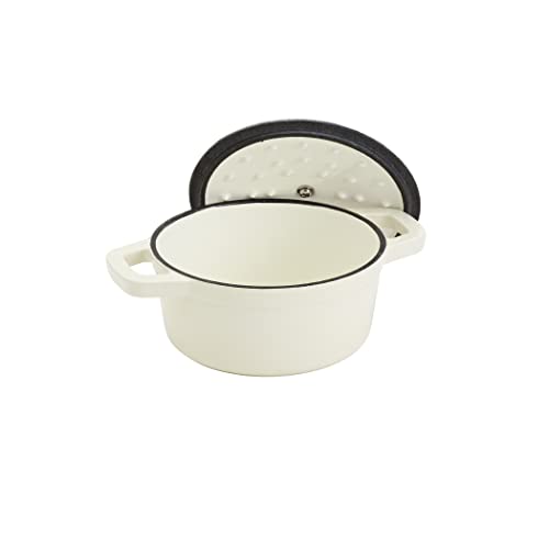 Smith & Clark 1-Quart Enameled Cast Iron Dutch Oven Pot with Lid, Ivory White
