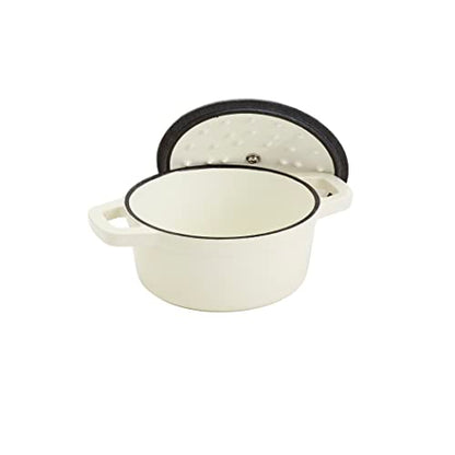 Smith & Clark 1-Quart Enameled Cast Iron Dutch Oven Pot with Lid, Ivory White