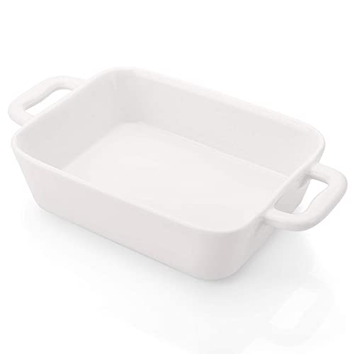 Foraineam 6 Pieces Bakeware Set, White Porcelain Souffle Dishes Creme Brulee Ramekins, 6-1/4 x 4-3/4 inch Rectangular Baking Pans with Double Handles