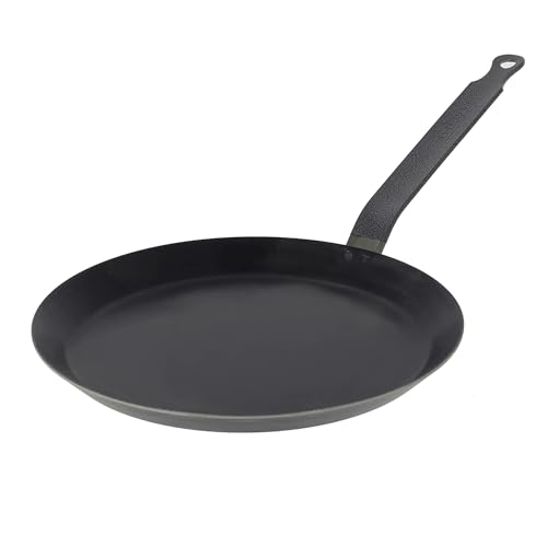 de Buyer Blue Carbon Steel Crepe & Tortilla Pan - 7” Diameter, 5.25” Cooking Surface - Ideal for Making & Reheating Crepes, Tortillas & Pancakes - Naturally Non-Stick Finish - Made in France
