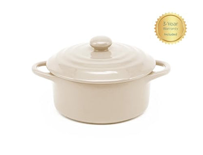 Kook Ceramic Mini Cocotte Set, Small Casserole Dishes with Lids and Handles, Individual Baking Ramekins, Oven, Microwave & Dishwasher Safe, Stoneware, 12 oz, Set of 4, Ivory