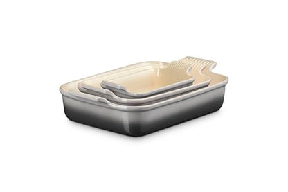 Le Creuset Stoneware Set Of 3 Heritage Rectangular Dishes, Oyster