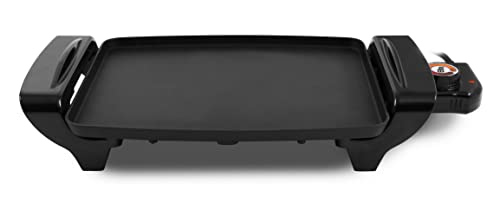 Elite Gourmet EGR2722A Electric 10.5" x 8.5" Griddle, Cool-touch Handles Non-Stick Surface, Removable/Adjustable Thermostat, Skid Free-Rubber Feet, Black