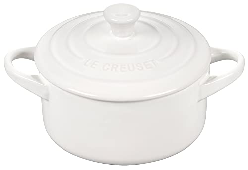 Le Creuset Stoneware Set of 4 Mini Cocottes with Cookbook, 8 oz. each, White