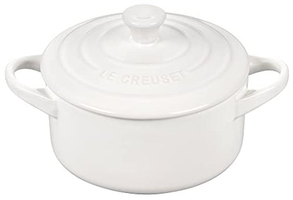 Le Creuset Stoneware Set of 4 Mini Cocottes with Cookbook, 8 oz. each, White
