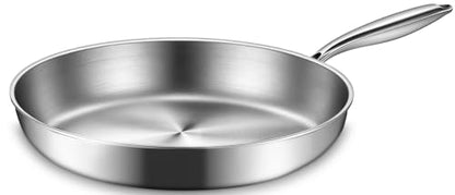 EWFEN 12 Inch Tri-Ply Stainless Steel Frying Pan, Compatible with All Cooktops Up to 600℉, Large Frying Pan Induction-Ready Skillet, Dishwasher and Oven Safe, Even Heat, 12" Skillet