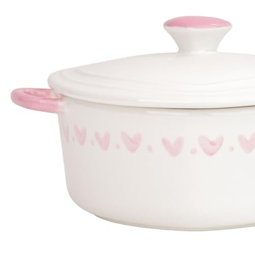 10 Strawberry Street Heart Mini Cocotte Lidded Ramekins, Set of 2, Ceramic Souffle & Baking Dishes, Mini Dutch Oven (Pink Hearts)