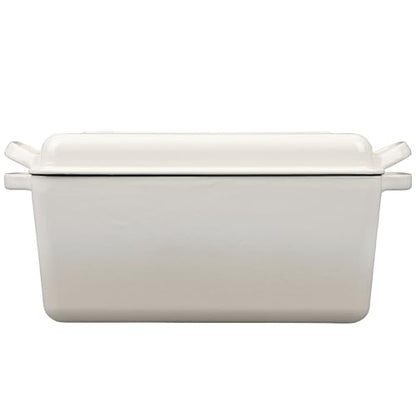 EDGING CASTING Enameled Cast Iron Dutch Oven, Oblong Bread Oven for Sourdough Bread Baking, Baking Pan, Dual Handles, Oven Safe, 4 Quart, White