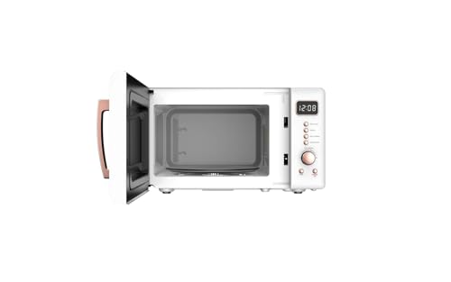 Frigidaire, 0.7 Cu. Ft. Retro Countertop Microwave Oven, 700W Compact Microwave with 8 Auto Cook Menus, Auto Defrost, 5 Power Levels, LED Display, Glass Turntable, White-RoseGold