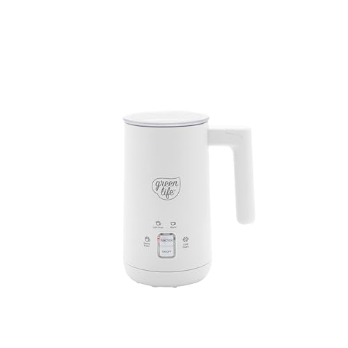 GreenLife Ceramic Electric Milk Frother, 10oz, 4-in-1, Auto Hot and Cold Foam, Dense and Light Foam, PFAS Free, Cordless Milk Warmer and Steamer for Latte, Coffee, White