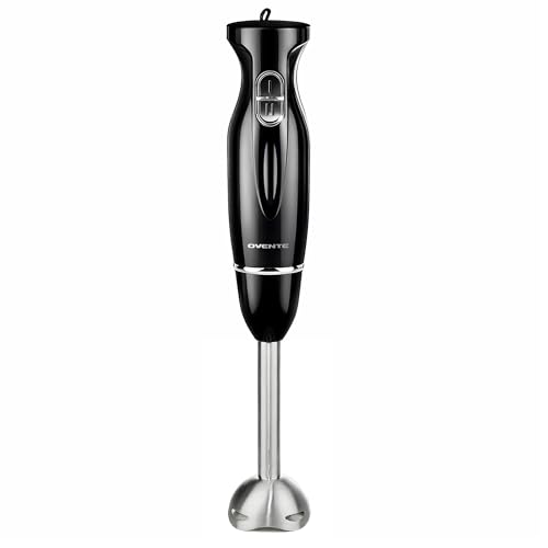 OVENTE Immersion Hand Blender, 300W Electric Handheld Stick Mixer with 2 Mixing Speeds and Stainless Steel Blades for Smoothies, Purees & Baby Food, Black HS560B