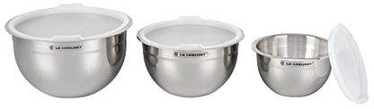 Le Creuset Set of 3 Nested Mixing Bowls w/Nonslip Silicone Base & Plastic Air Tight Lids
