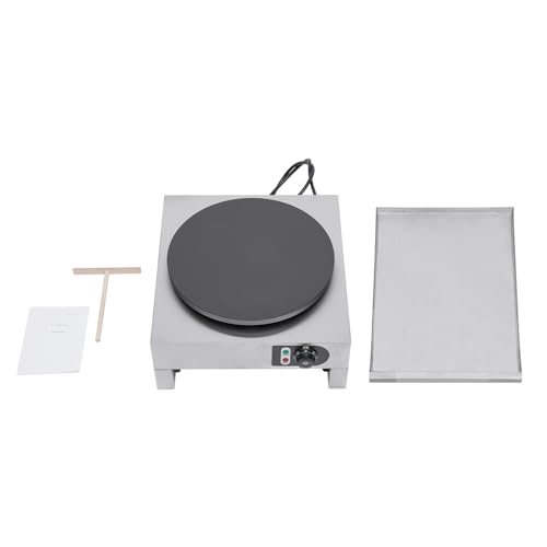 HinLIaDa 16" Commercial Electric Crepe Maker, 3000W Pancake Baking Machine Non-Stick Electric Crepe Pan Single Hotplate Adjustable Temperature 50-300℃(122-572℉) with Batter Spreader for Tortilla