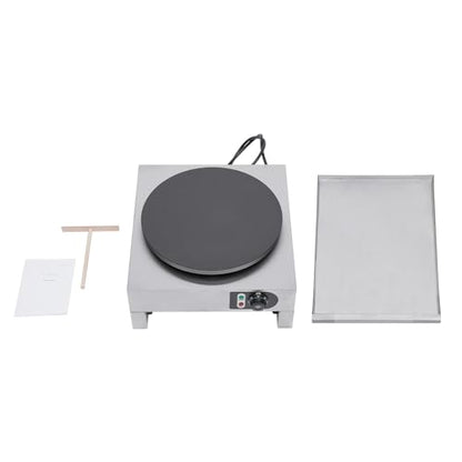 HinLIaDa 16" Commercial Electric Crepe Maker, 3000W Pancake Baking Machine Non-Stick Electric Crepe Pan Single Hotplate Adjustable Temperature 50-300℃(122-572℉) with Batter Spreader for Tortilla