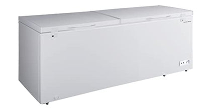 Hamilton Beach HBFRF2129 21 cu ft Double Door LID Garage-Ready Chest Freezer-White, Vinyl-Coated Baskets, Space-Saving Flat Back, Stay-Open, Front-Access Drain, for Storage, Hunting, Large Family