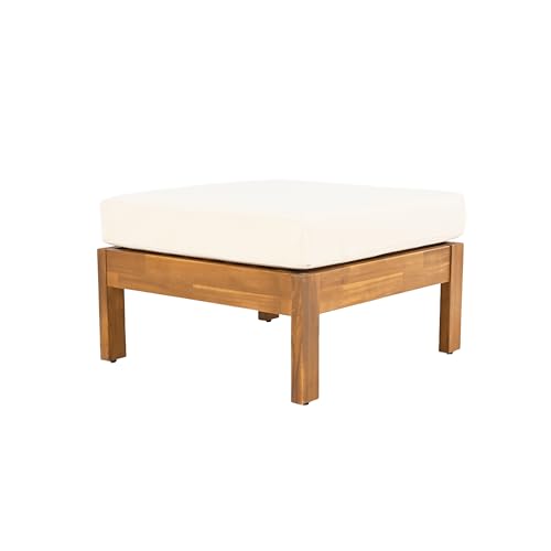 Merax 3 Piece Acacia Wood Patio Furniture Set, Outdoor Sectional Sofa Set with Coffee Table, 4 Seats Sofa Deep Seating with Soft Cushions for Garden, Backyard, Teak & Cream