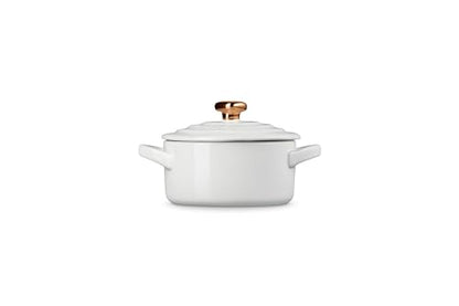 Le Creuset Stoneware Mini Round Cocotte, 8oz., White with Gold Heart Knob