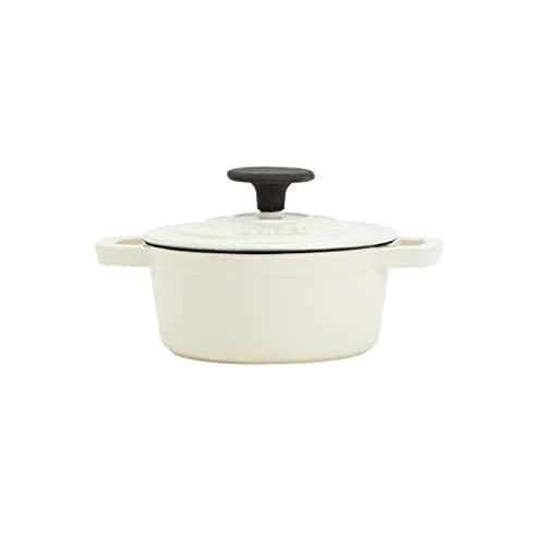 Smith & Clark 1-Quart Enameled Cast Iron Dutch Oven Pot with Lid, Ivory White