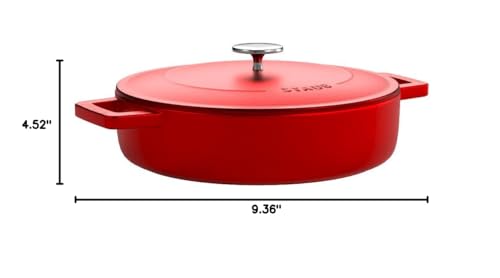 Staub 40511-475 Braiser Saute Pan, Cherry, 9.4 inches (24 cm), Double Handed, Cast Enameled Pot, Shallow Type, Sukiyaki, Induction Compatible, Made in Japan
