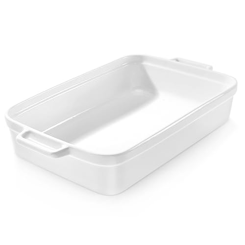 5.5 Quart Casserole Dish,Large Baking Dish Cookware,14.7x10 Inch Deep Lasagna Pan for Oven,Ceramic Bakeware for Baking, Easy to Clean,(White)